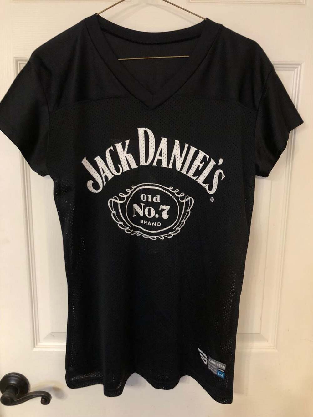 Jack Daniel's Football Jersey Size LG Black Mesh Old No. 7 V-Neck